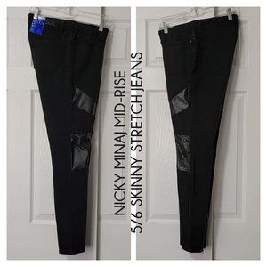 Nicki Minaj 5/6 Skinny Black Mid Rise Stretch Jeans Ankle Zip Faux Leather *NWT*